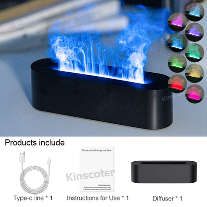 KINSCOTER Essential Oil Aroma Diffuser Flame Air Humidifier Ultrasonic Cool Mist Difusor with  RGB Realistic Fire Night Light